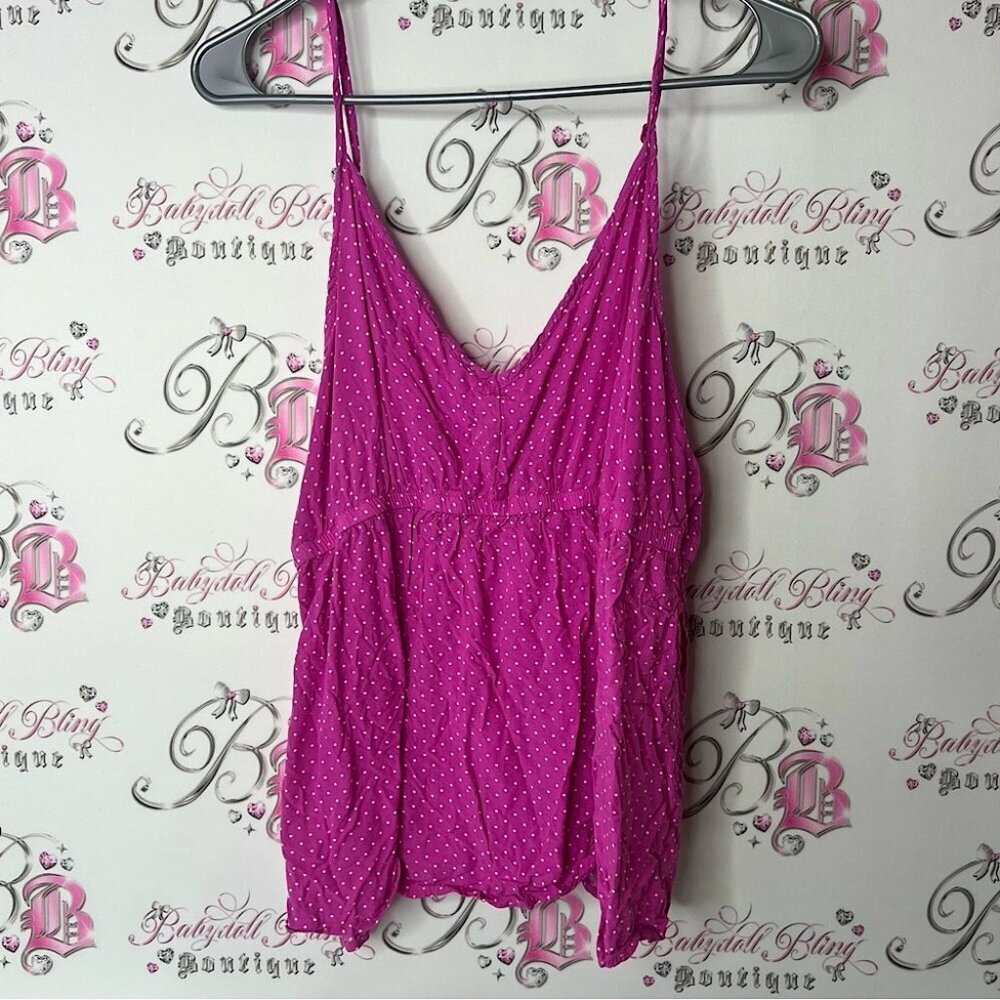 La Vie En Rose tank top dotted pink Vneck Fuchsia Polka Dot Camisole